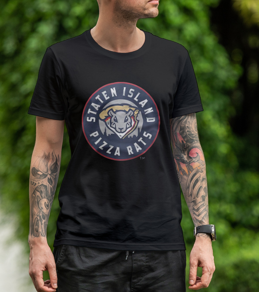 Staten Island Pizza Rats Circular Emblem With Rat And City Skyline T-Shirt