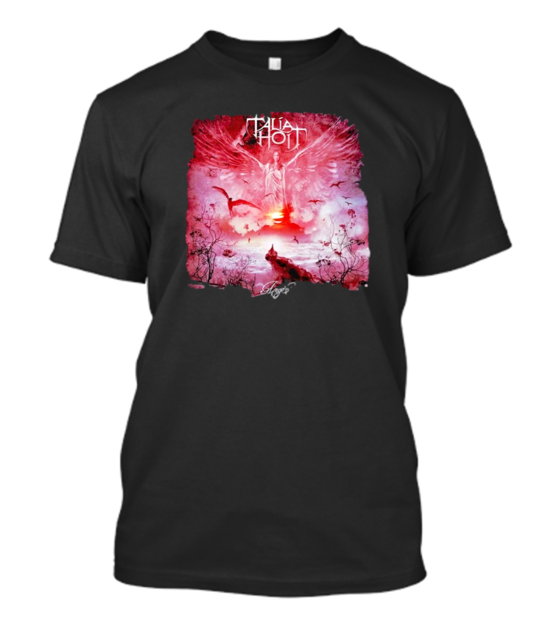 Talia Hoit Angel Red Winged Figure With Birds And Sunset T-Shirt
