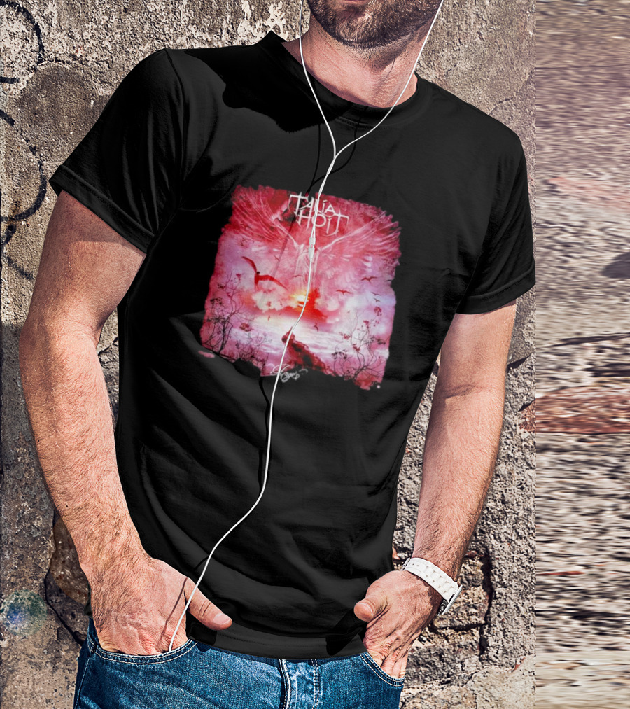 Talia Hoit Angel Red Winged Figure With Birds And Sunset T-Shirt