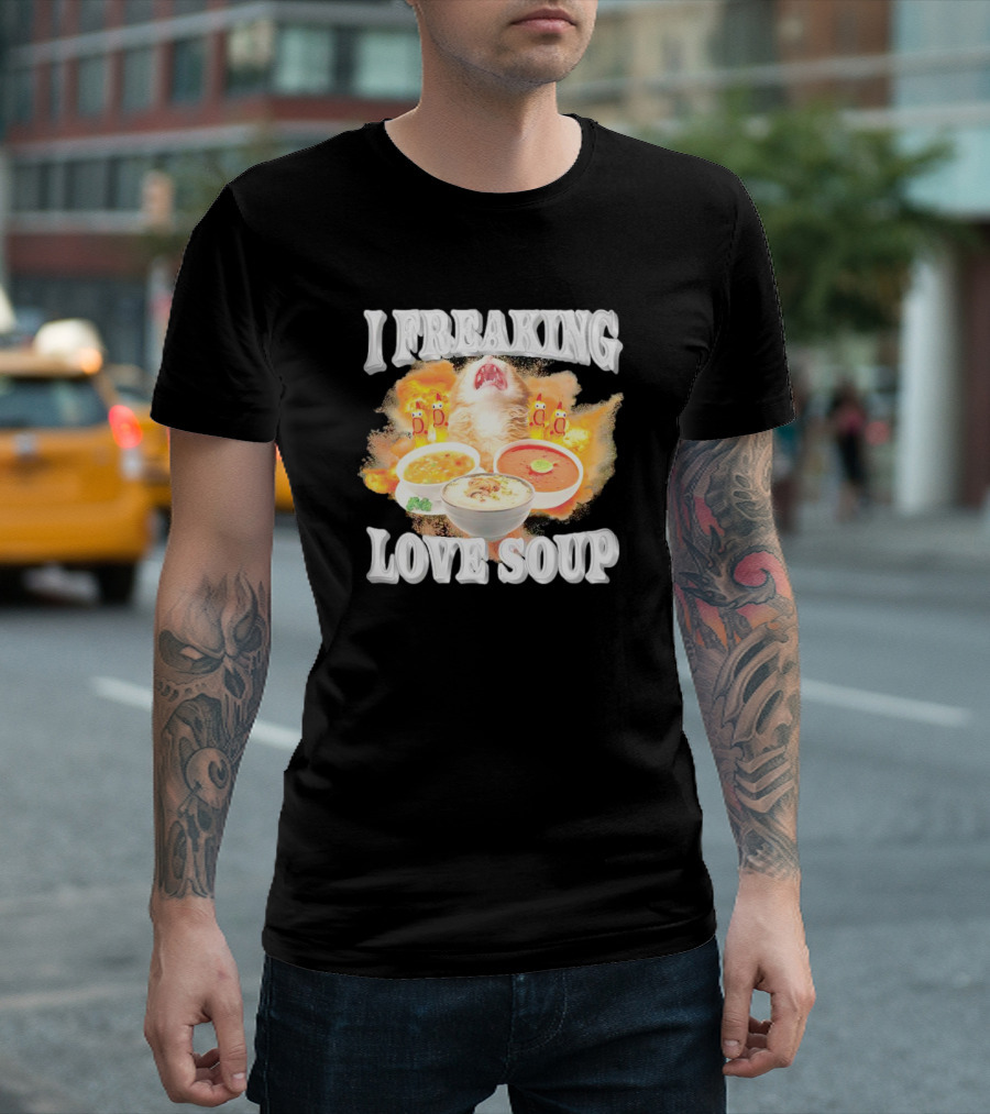 I Freaking Love Soup Cat with Various Bowls and Owls T-Shirt