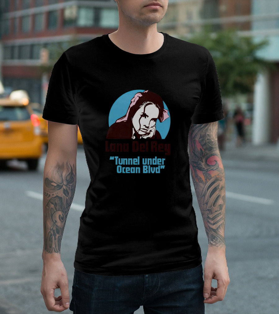 Lana Del Rey Tunnel Under Ocean Blvd Retro Graphic with Portrait and Pink T-Shirt