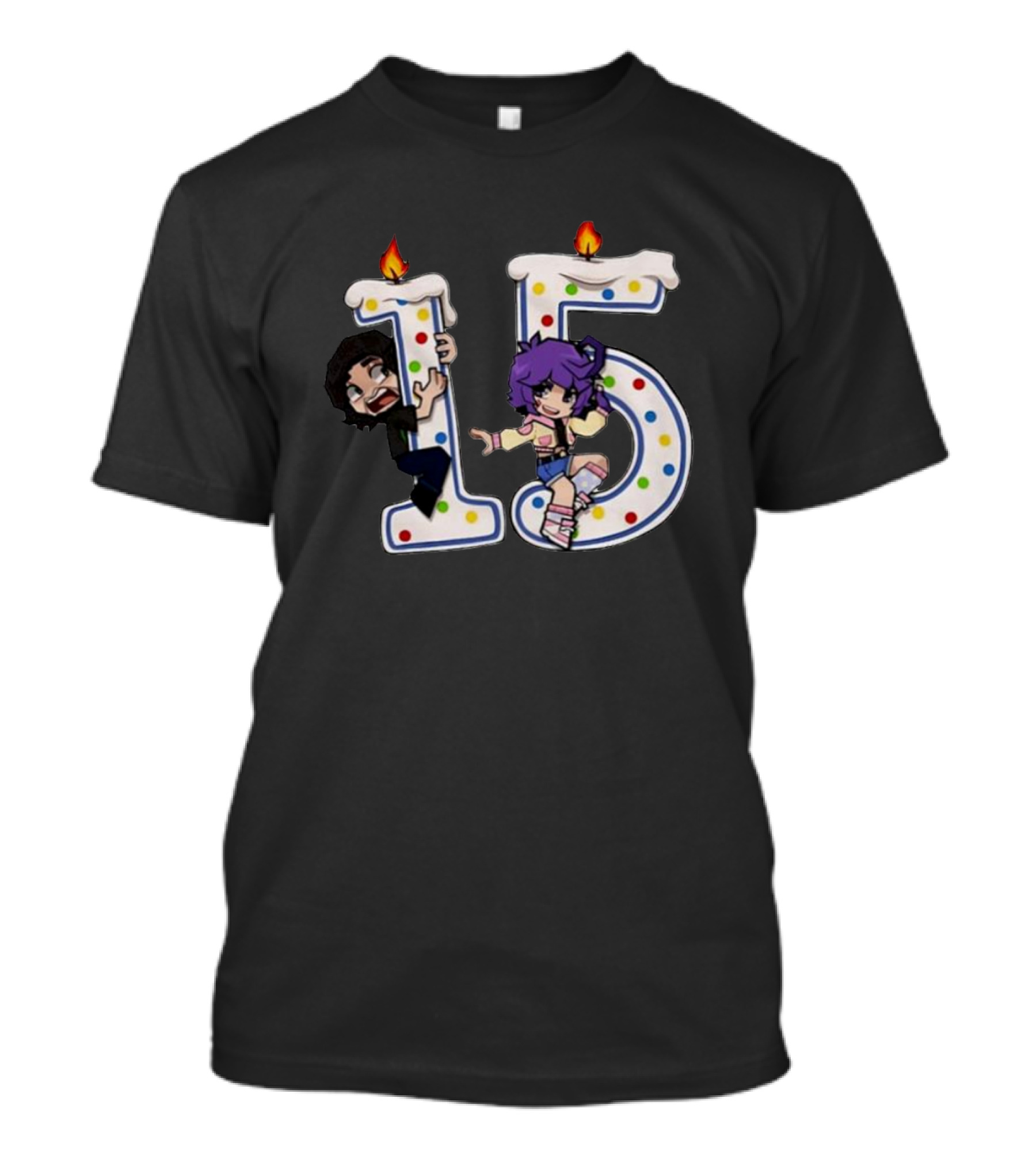 Cake Day 15 Year Anniversary Characters With Candles T-Shirt