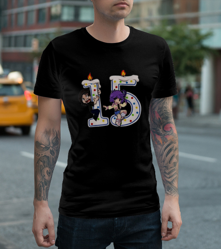 Cake Day 15 Year Anniversary Characters With Candles T-Shirt