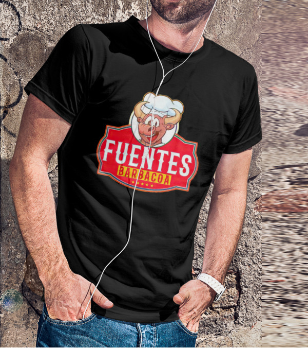 Fuentes Barbacoa Chef Cow Logo On Red Badge T-Shirt