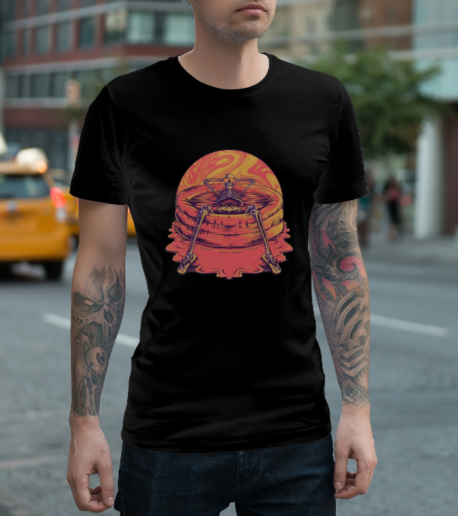 Skeleton Relaxing in Vibrant Psychedelic Kiddie Pool T-Shirt