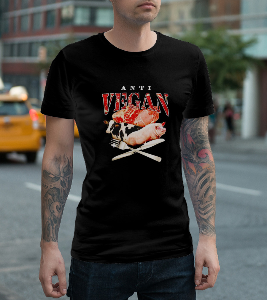 ANTI VEGAN Meat Cow Pig Fork Knife T-Shirt
