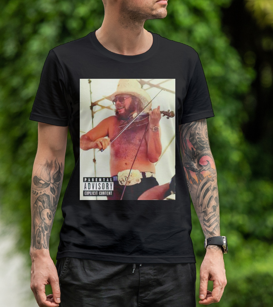 Parental Explicit Content Party Boy Hank Fiddler In Cowboy Hat And Sunglasses T-Shirt