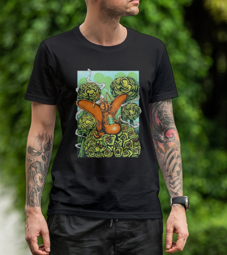 Chill Fly On Vibrant Green Floral Background T-Shirt