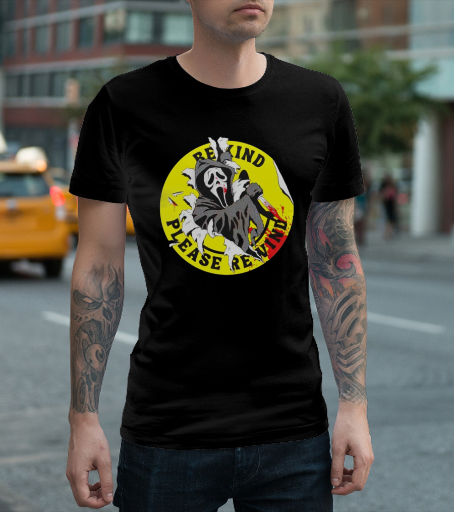 Rewind Please Rewind Ghost Face Iconic T-Shirt