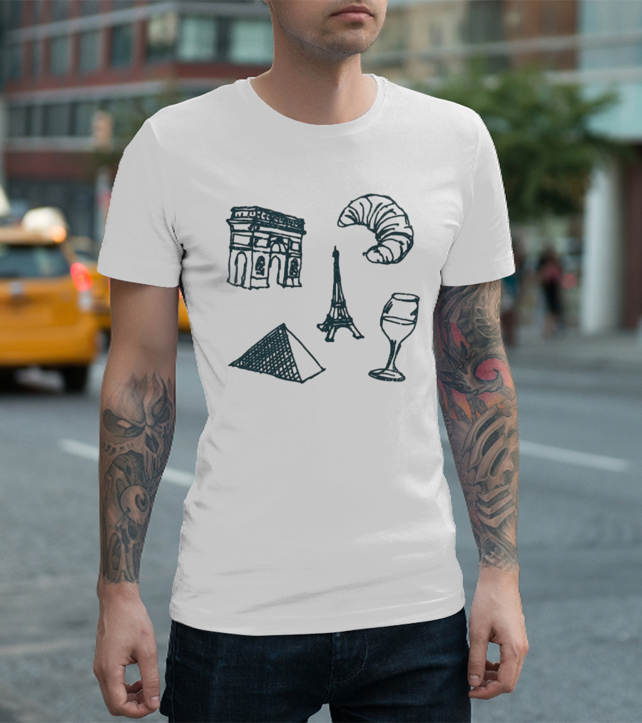 Arc de Triomphe Eiffel Tower Croissant Wine Pyramid Symbols Not in Paris 5 T-Shirt