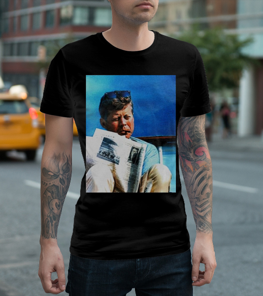 JFK Reading Newspaper on Summer Day T-Shirt