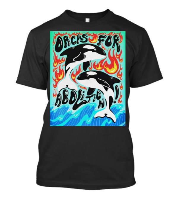 Orcas For Abolition Ocean Waves And Flames T-Shirt