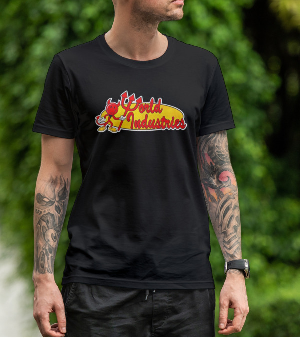 World Industries Logo With Smiling Devil Character T-Shirt