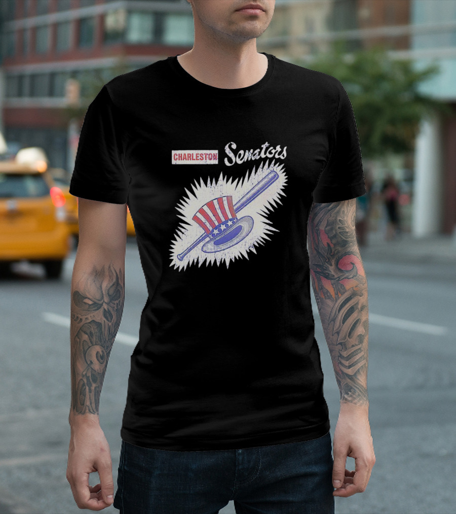 Charleston Senators Patriotic Baseball Hat and Bat 4th of July T-Shirt