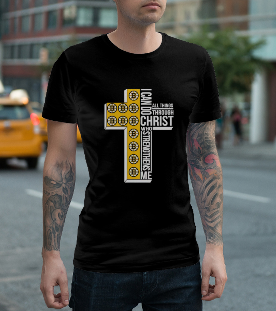 Boston Bruins I Can Do All Things Through Christ Who Strengthens Me Cross T-Shirt