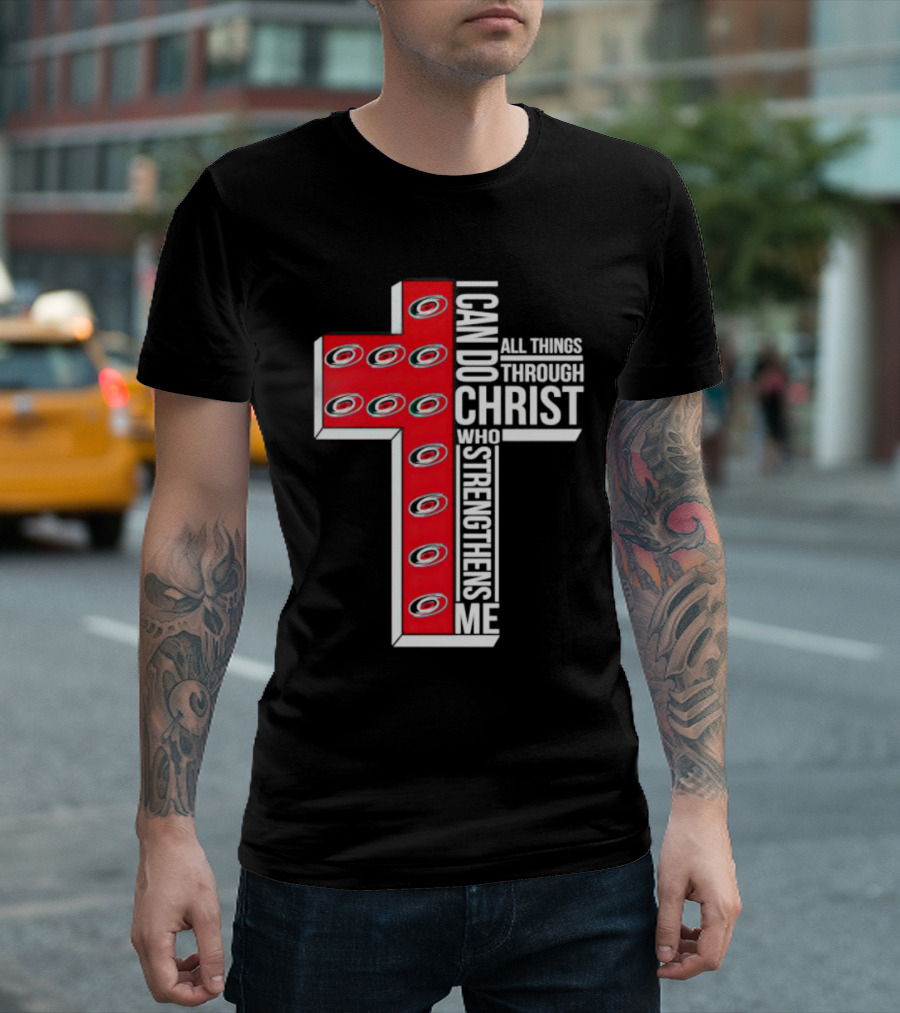 Carolina Hurricanes I Can Do All Things Through Christ Who Strengthens Me Cross T-Shirt