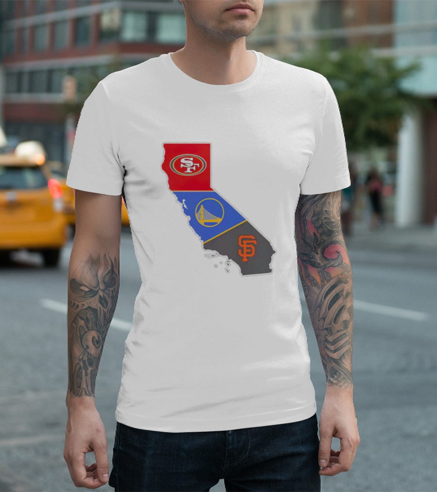 San Francisco 49ers Warriors Giants California Map T-Shirt