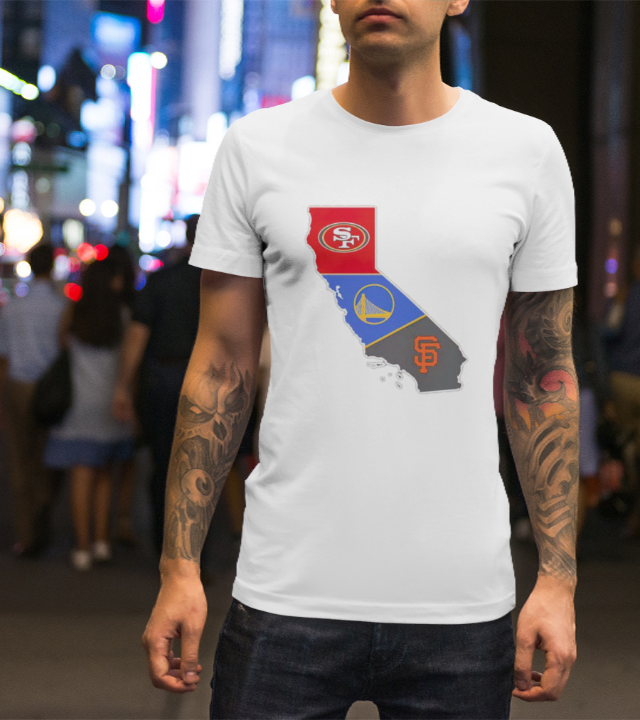 San Francisco 49ers Warriors Giants California Map T-Shirt