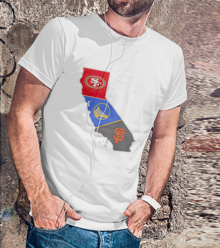 San Francisco 49ers Warriors Giants California Map T-Shirt