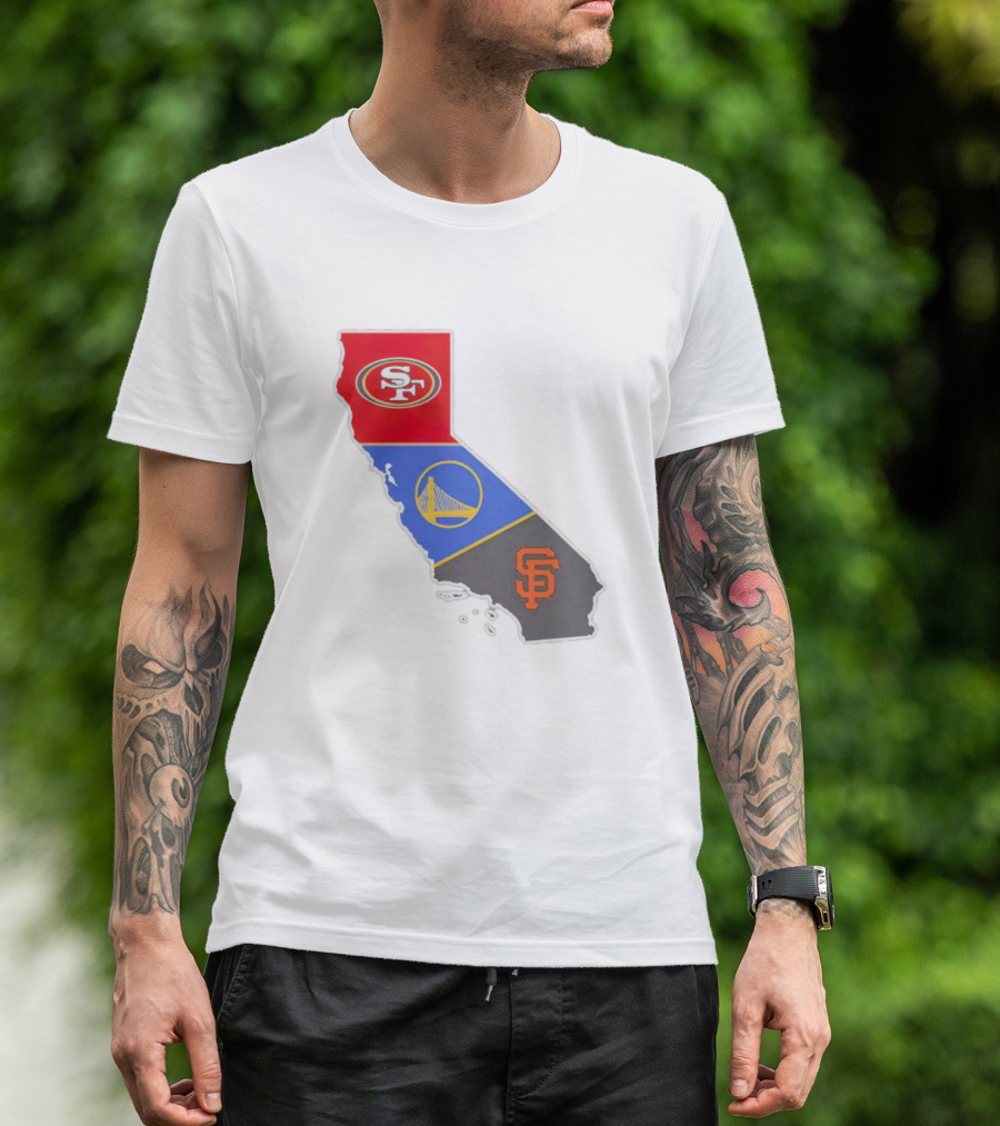 San Francisco 49ers Warriors Giants California Map T-Shirt