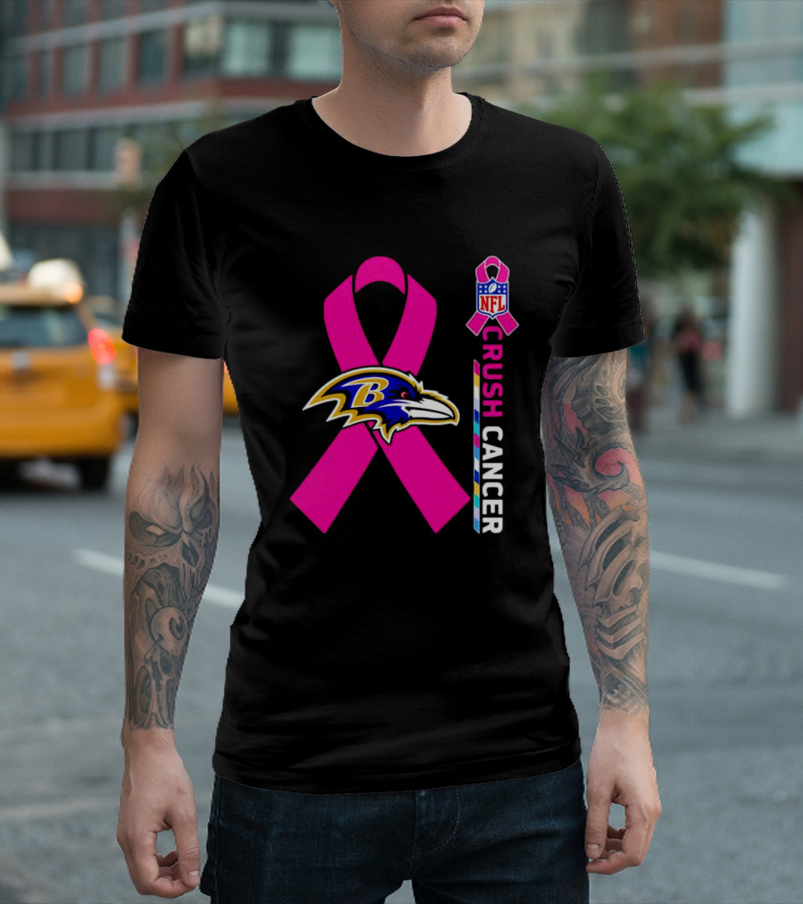 Baltimore Ravens NFL Crush Cancer Pink Ribbon T-Shirt
