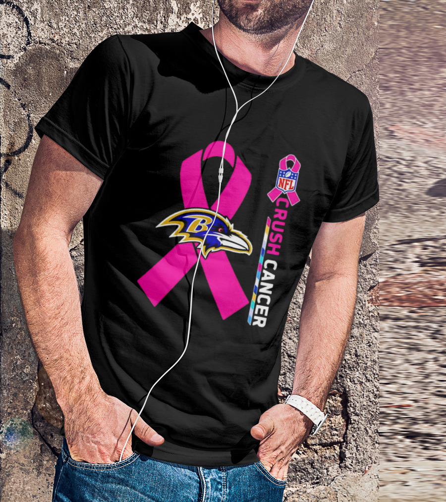 Baltimore Ravens NFL Crush Cancer Pink Ribbon T-Shirt