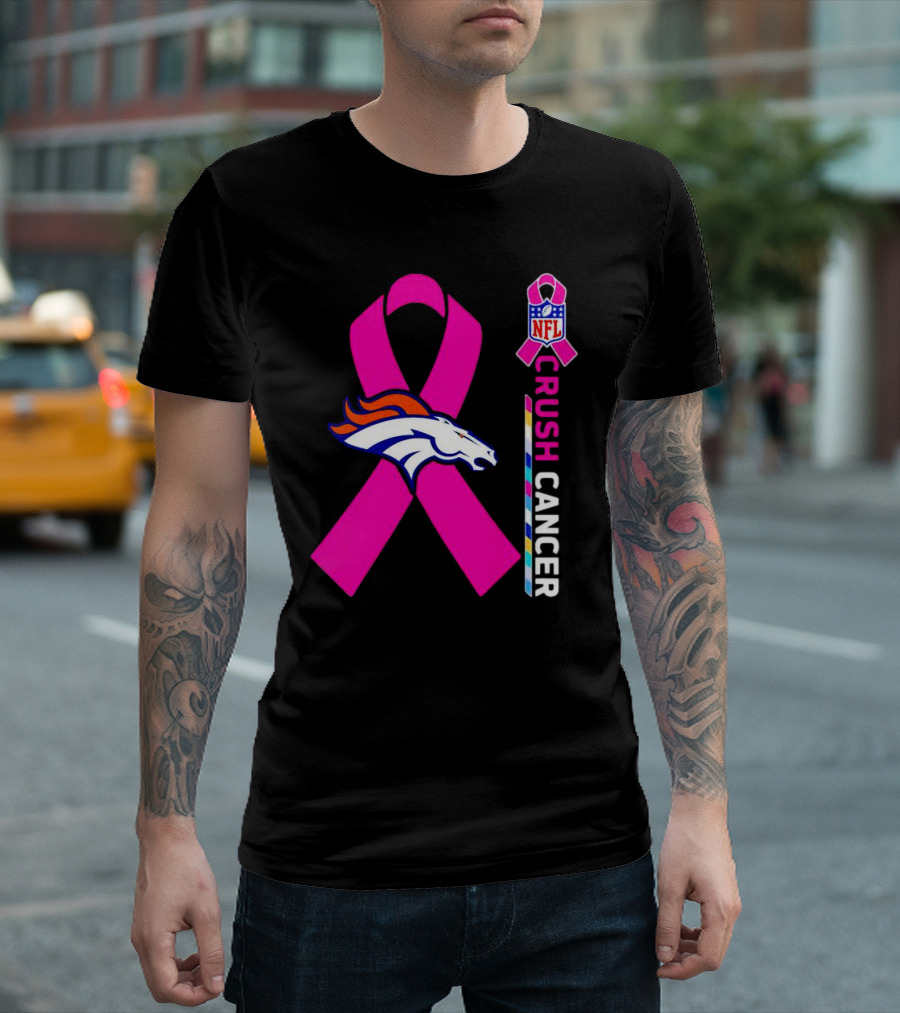 Denver Broncos NFL Pink Ribbon Crush Cancer Campaign T-Shirt