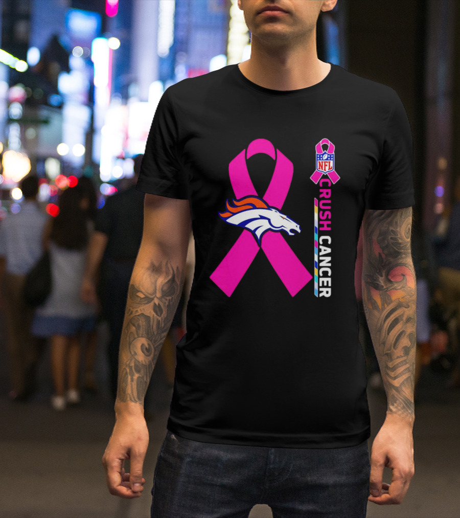 Denver Broncos NFL Pink Ribbon Crush Cancer Campaign T-Shirt