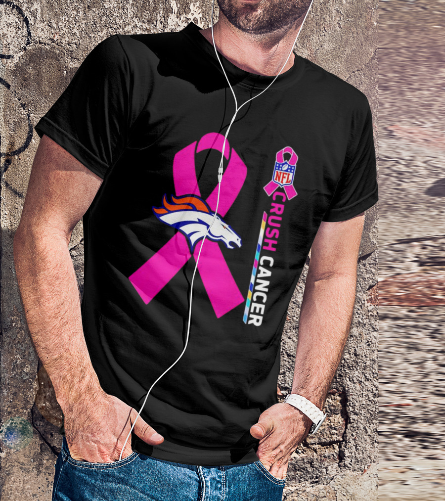 Denver Broncos NFL Pink Ribbon Crush Cancer Campaign T-Shirt