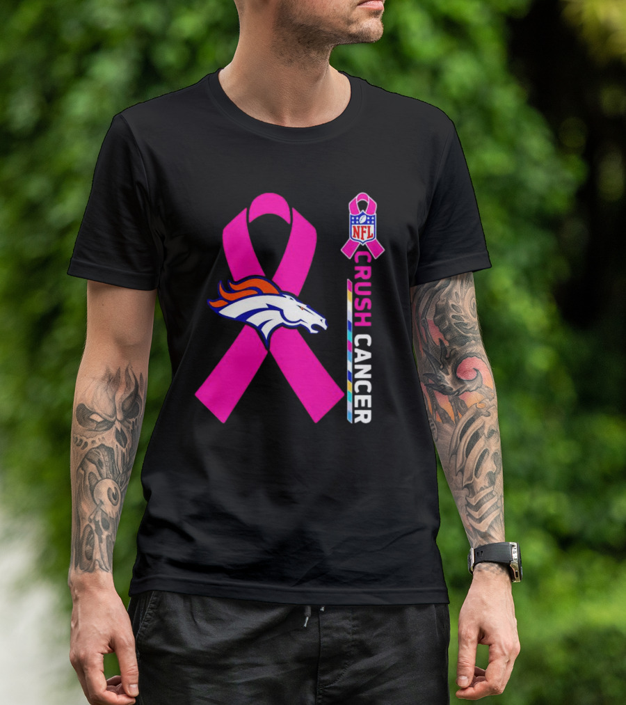 Denver Broncos NFL Pink Ribbon Crush Cancer Campaign T-Shirt