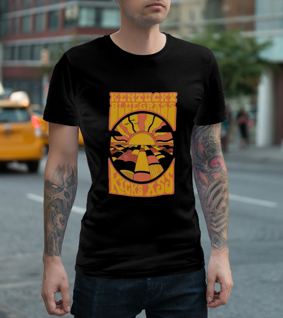 Kentucky Bluegrass Kicks Ass Retro Sunset Fields T-Shirt