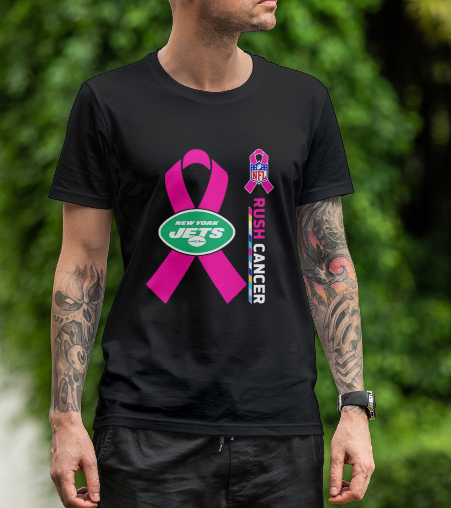 New York Jets NFL Rush Cancer Pink T-Shirt
