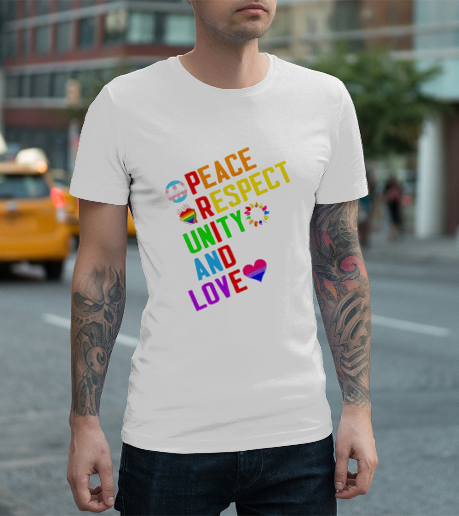 Pride Peace Respect Unity and Love Rainbow Symbols T-Shirt