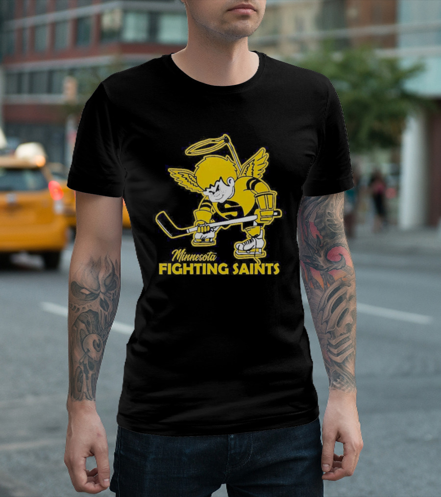 Minnesota Fighting Saints Hockey Mascot Vintage T-Shirt