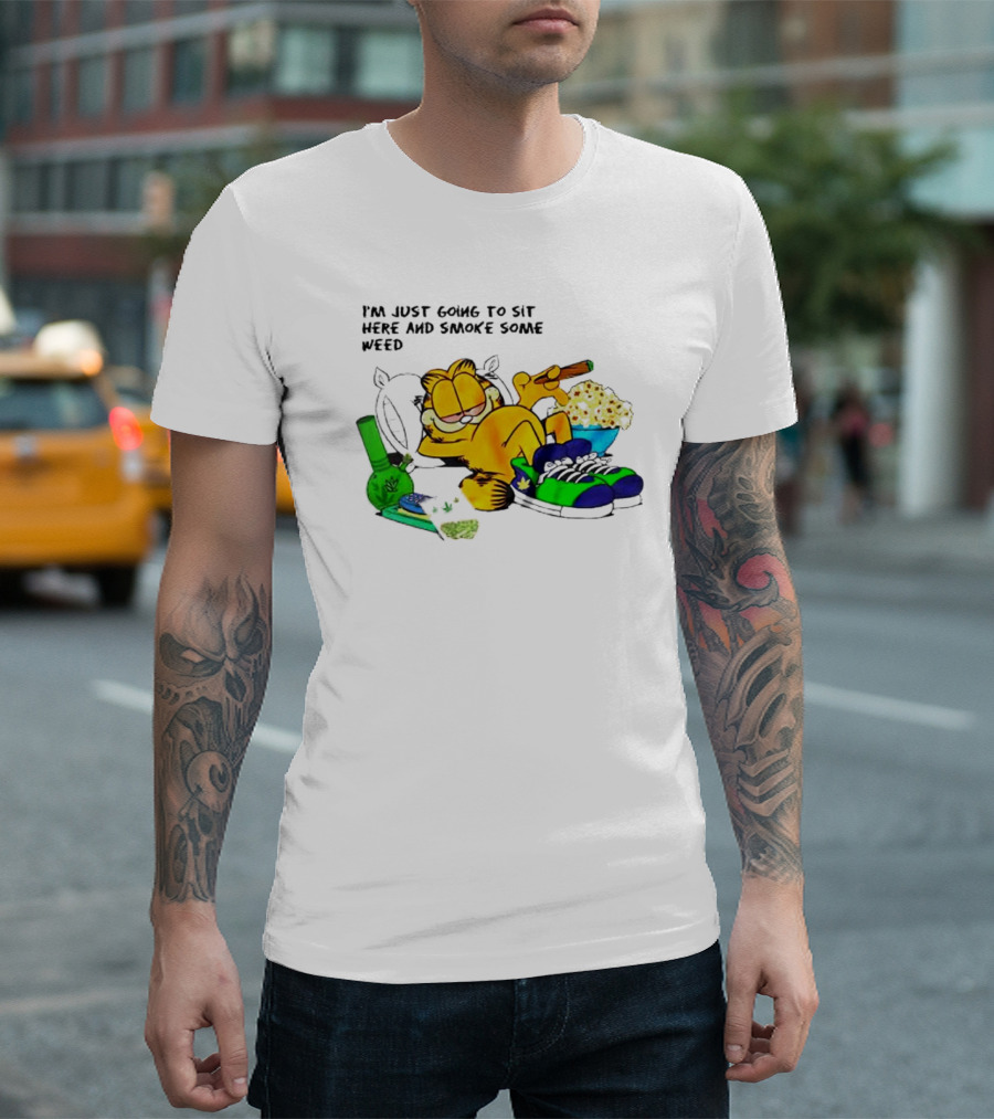 Garfield Smoking Weed Relaxing With Snacks And Bong T-Shirt