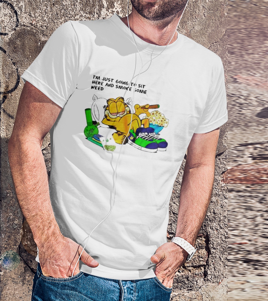 Garfield Smoking Weed Relaxing With Snacks And Bong T-Shirt