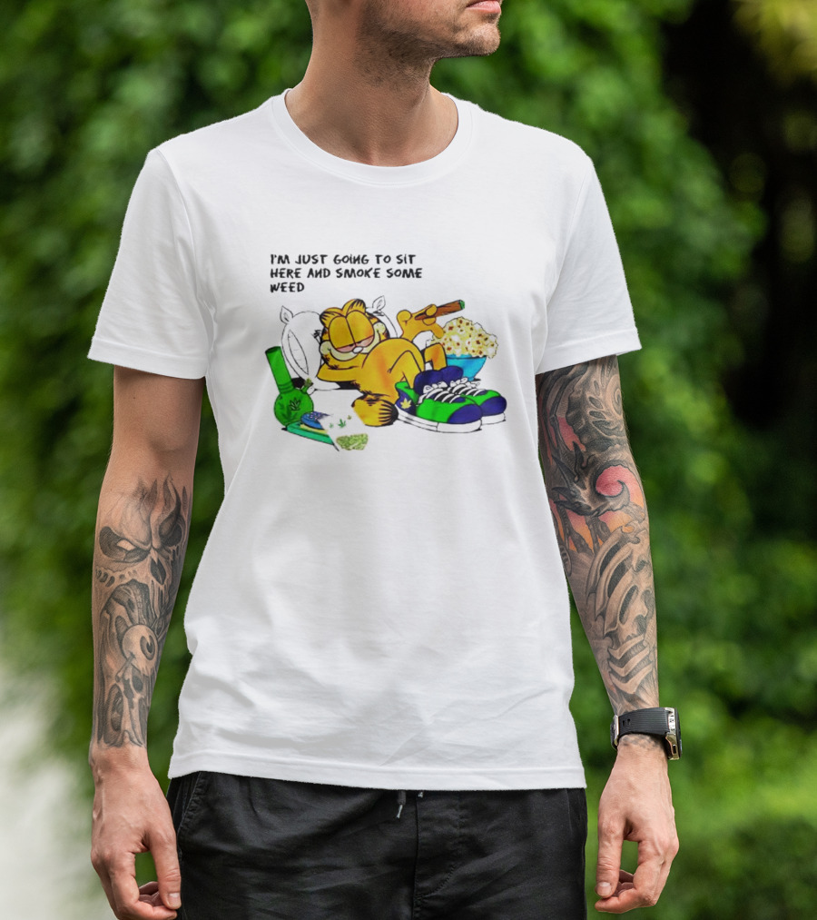 Garfield Smoking Weed Relaxing With Snacks And Bong T-Shirt