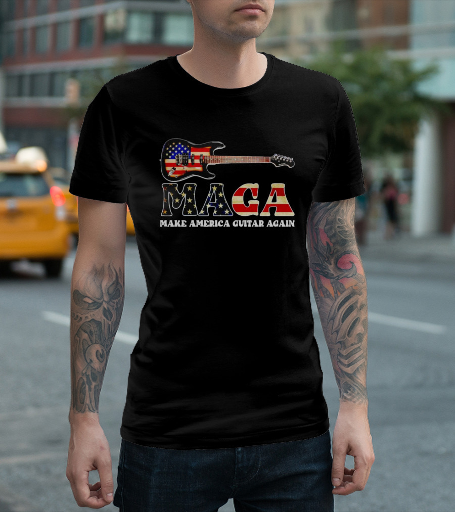 MAGA Make America Guitar Again USA Flag Electric Guitar T-Shirt