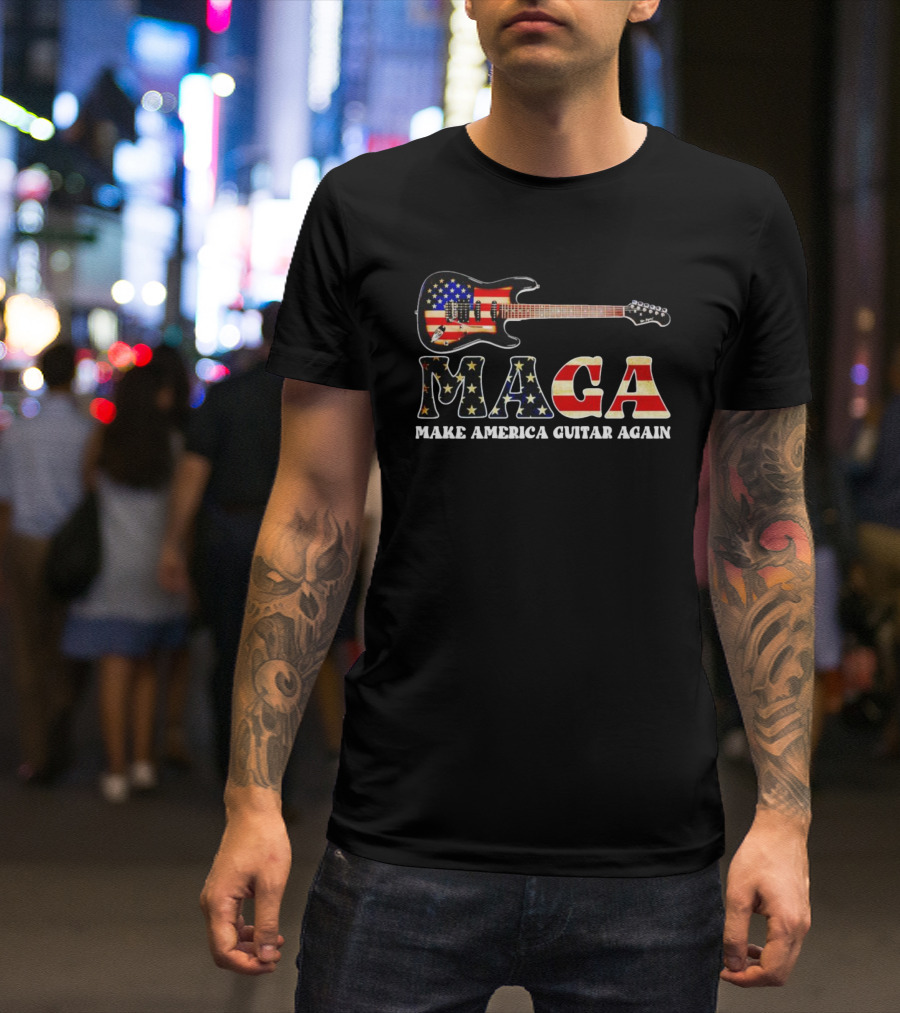 MAGA Make America Guitar Again USA Flag Electric Guitar T-Shirt