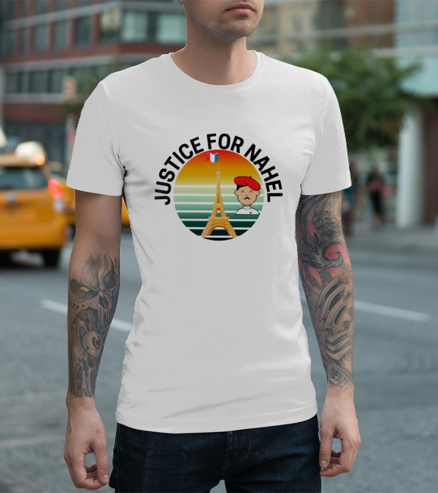 Justice for Nahel Eiffel Tower Sunset Beret Flag T-Shirt