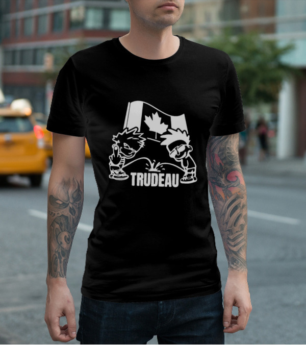 Calvin Peeing On Trudeau Canada Flag T-Shirt