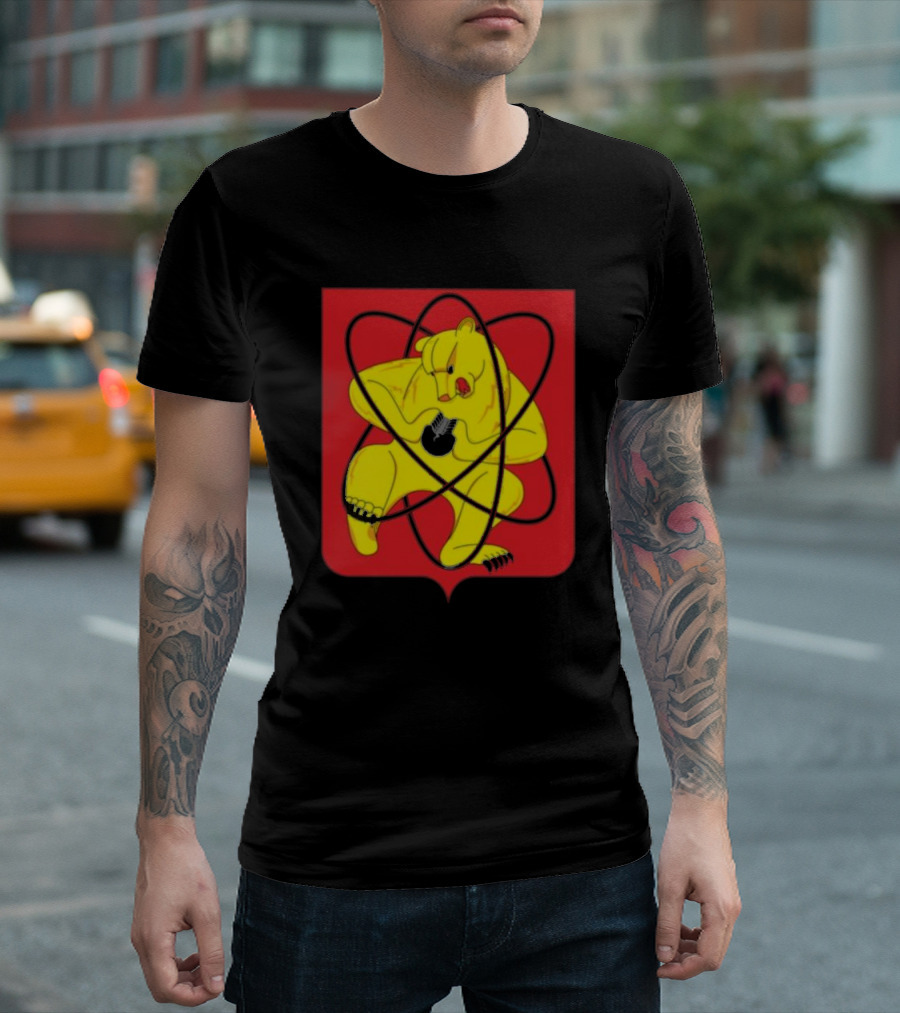Nuclear Bear Atomic Symbol Red and Yellow Shield T-Shirt