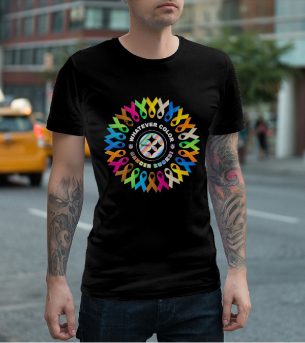 Steelers Whatever Color Cancer Sucks Ribbon Circle T-Shirt