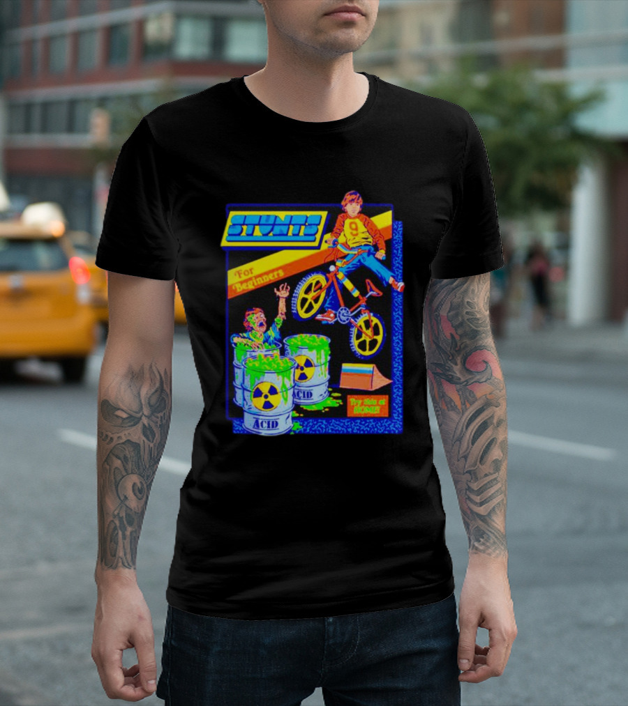Stunts for Beginners Try This at Home Bright BMX Acid Challenge T-Shirt