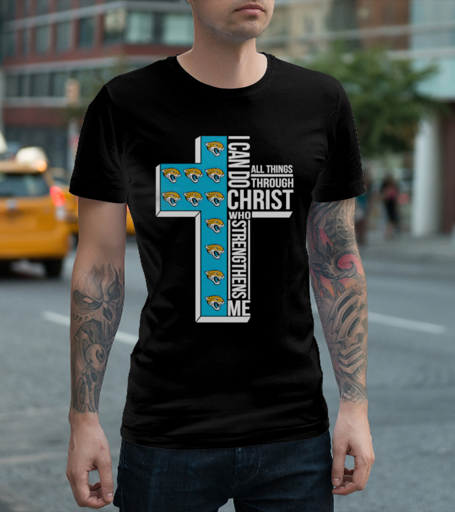 Jacksonville Jaguars Faithful Strength in Christ Cross with Team T-Shirt