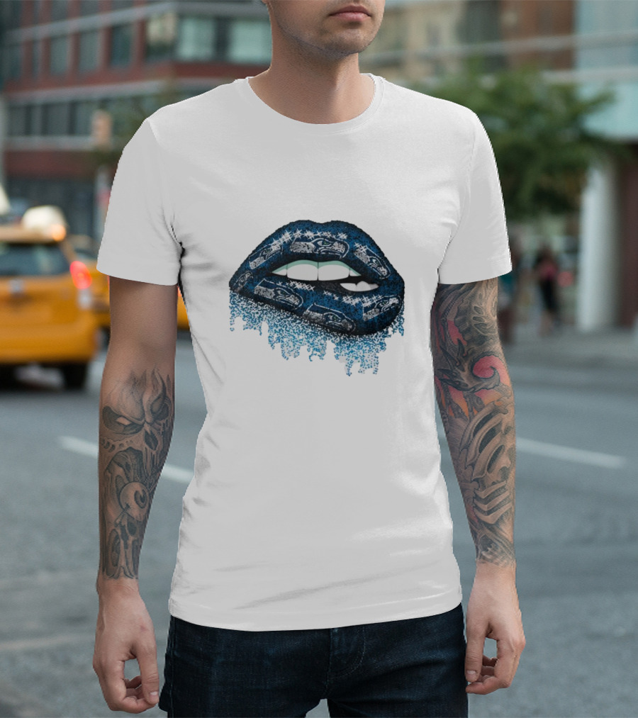 Rhinestone Lips Seattle Seahawks Logo Sparkle Fan T-Shirt