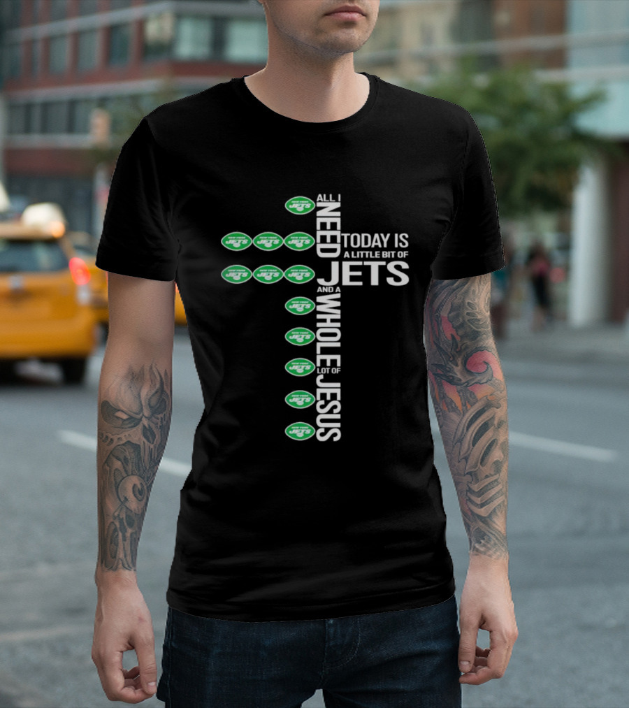New York Jets Little Bit Whole Lot Jesus Cross T-Shirt