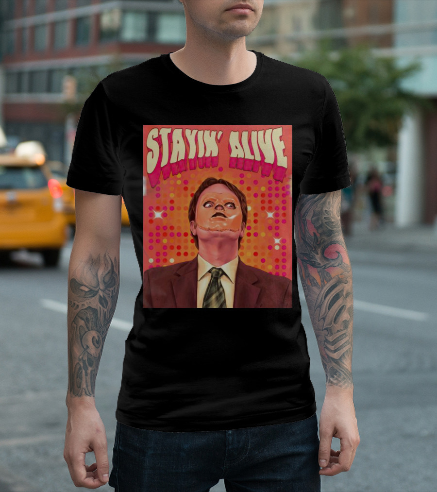 Stayin' Alive Dwight Schrute Retro Disco T-Shirt
