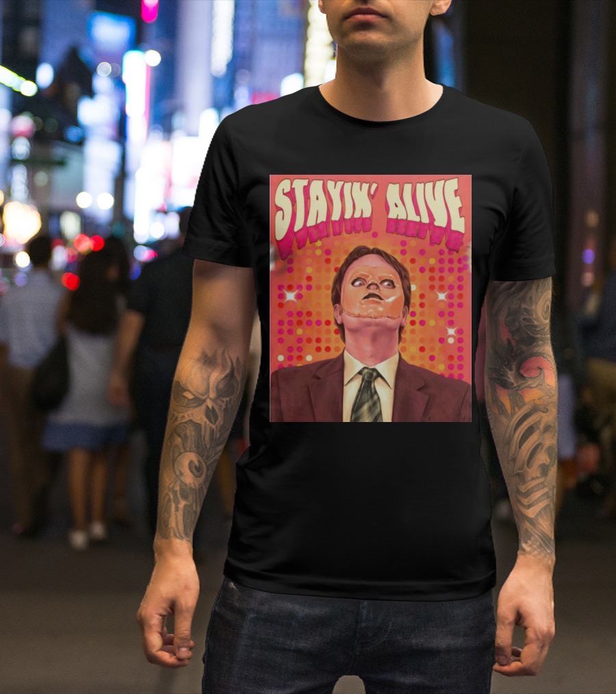 Stayin' Alive Dwight Schrute Retro Disco T-Shirt
