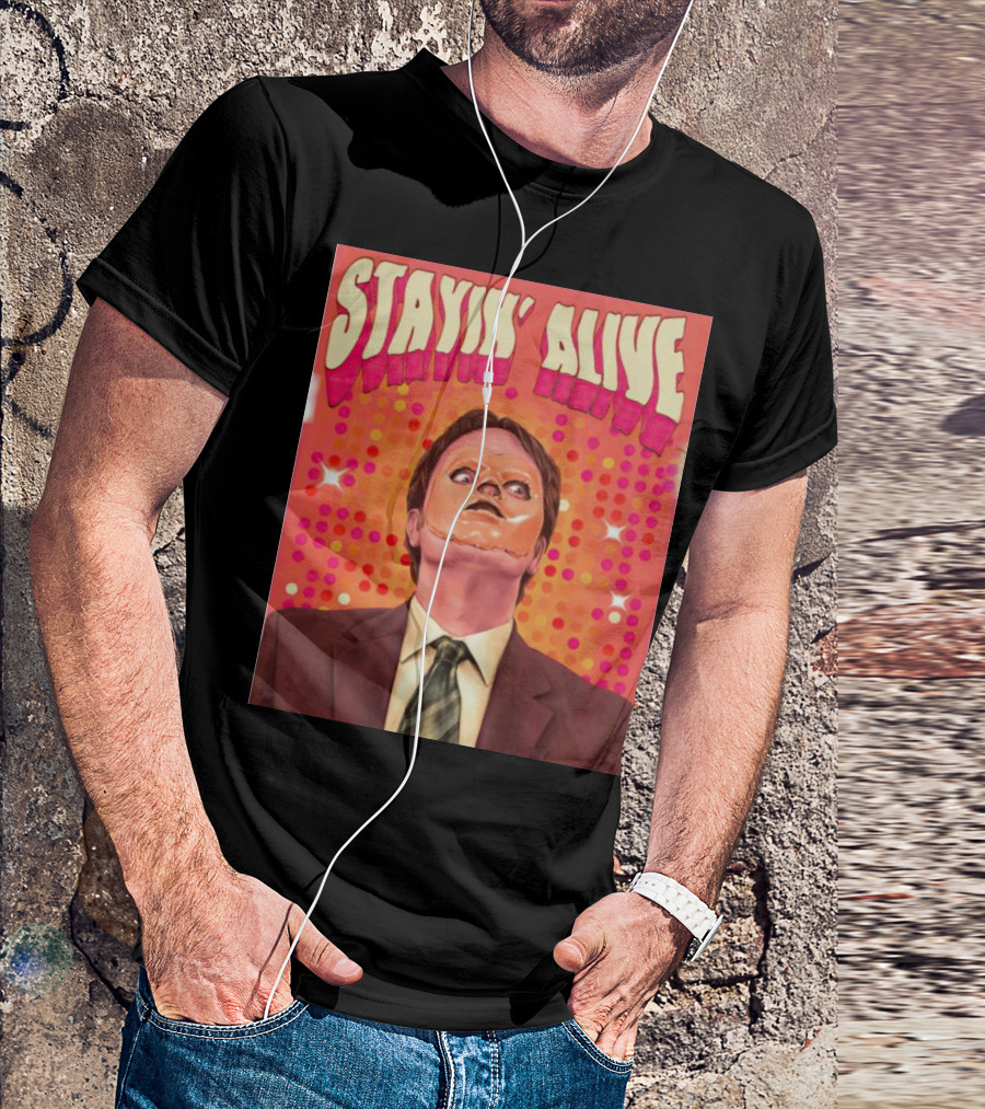 Stayin' Alive Dwight Schrute Retro Disco T-Shirt